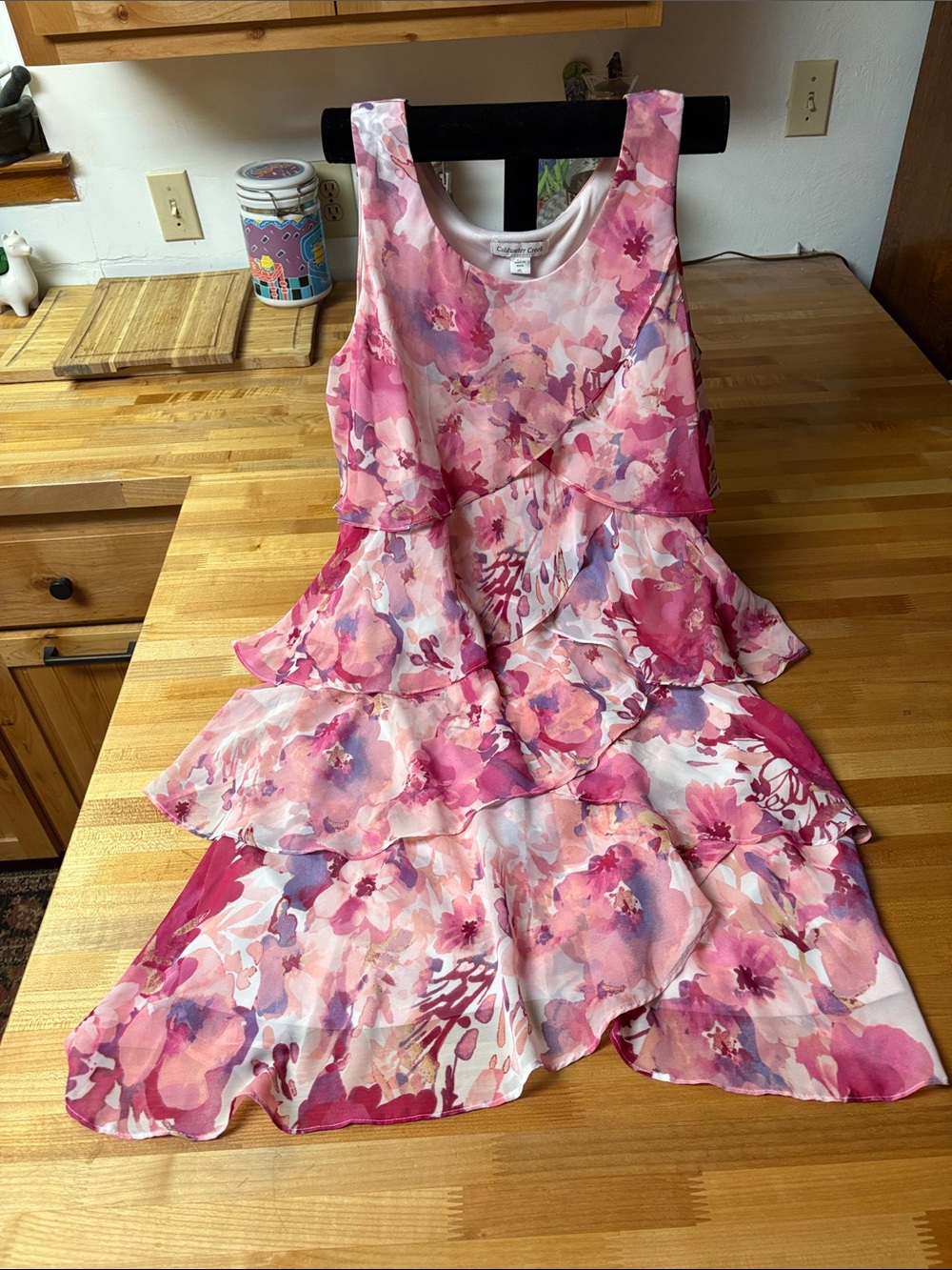 Coldwater Creek Floral Pink Tiered Ruffle Dress petite large